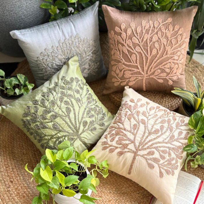 The Silver Tree - Silver Art Silk Throw Pillow Cover