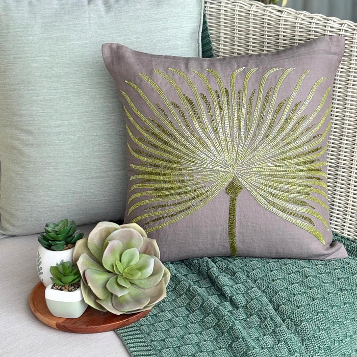 Together We Grow - Brown Cotton Linen Throw Pillow Cover