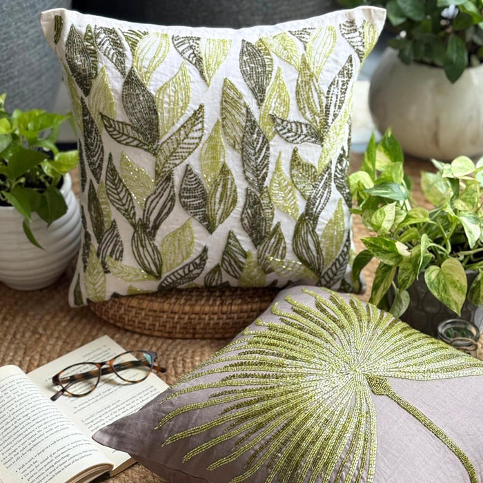 Together We Grow - Brown Cotton Linen Throw Pillow Cover