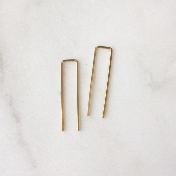 Long Gold Staple Minimalist Earrings