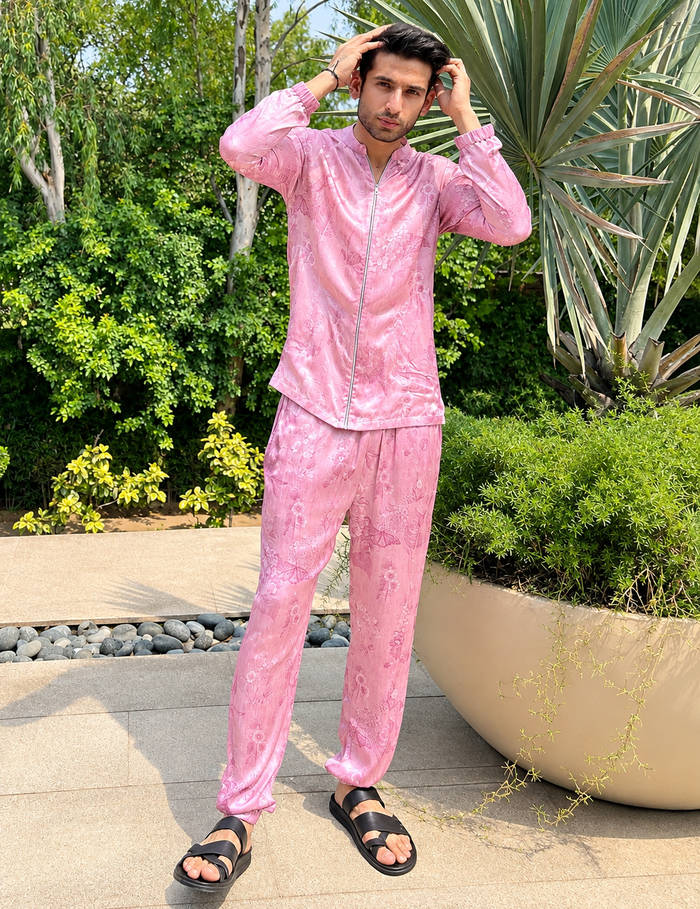 Tokyo Pink Satin Silk Track Set