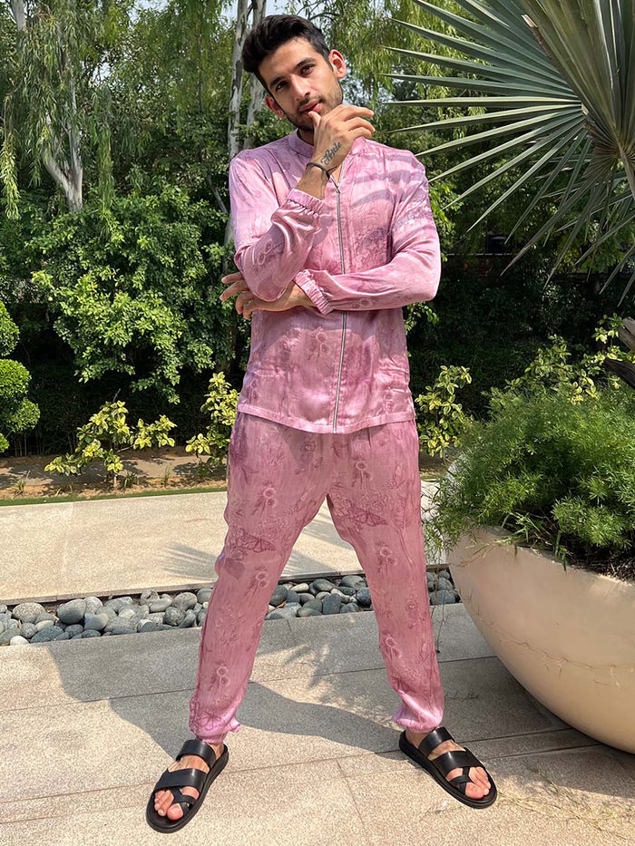 Tokyo Pink Satin Silk Track Set