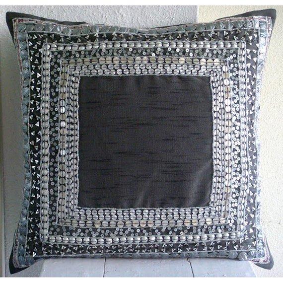Treasure Trove - Charcoal Gray Art Silk Decorative Euro Sham