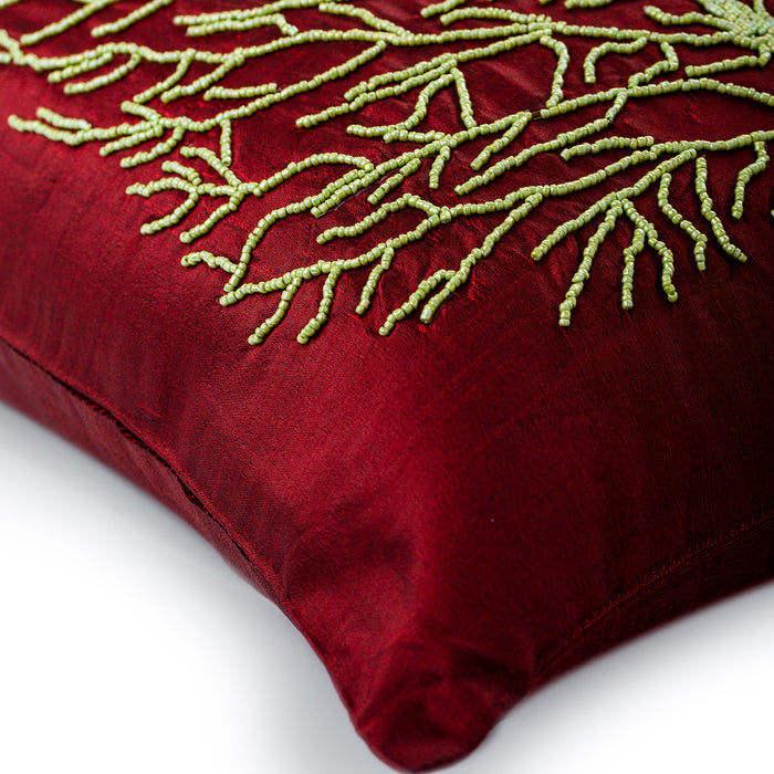 Tree Of Joy - Deep Red Art Silk Throw Pillow Cover