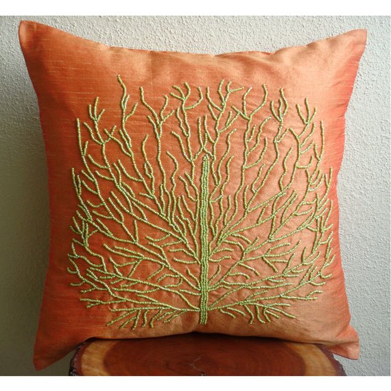 Tree Of Joy - Deep Red Art Silk Throw Pillow Cover