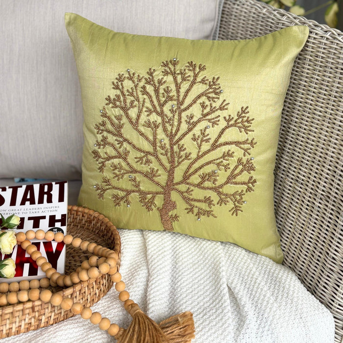 Tree Of Life - Green Art Silk Decorative Euro Sham