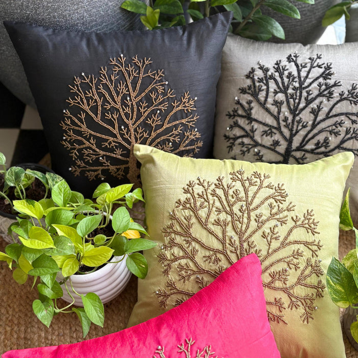Tree Of Life - Green Art Silk Decorative Euro Sham