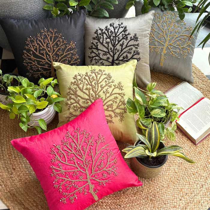 Tree Of Life - Green Art Silk Decorative Euro Sham