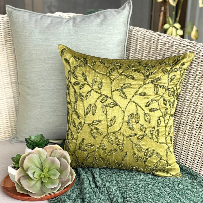 Tropical - Green Art Silk Throw Pillow Cover