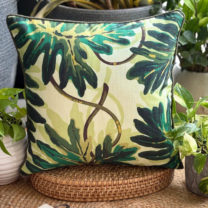 Tropical Girl - Green Cotton Throw Pillow Cover