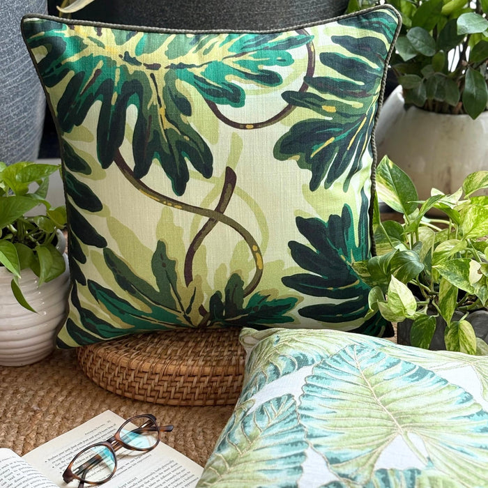 Tropical Girl - Green Cotton Throw Pillow Cover