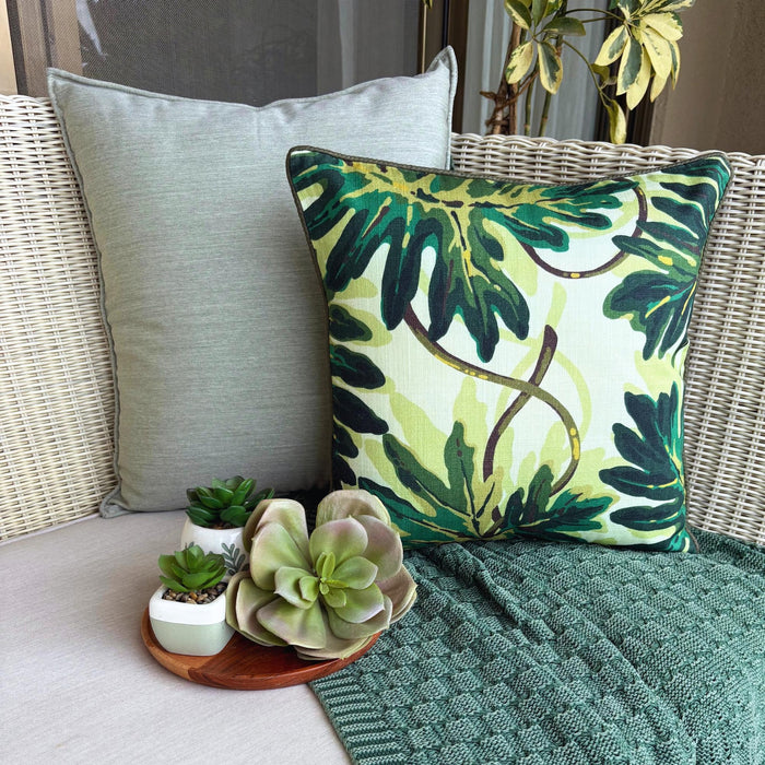 Tropical Girl - Green Cotton Throw Pillow Cover