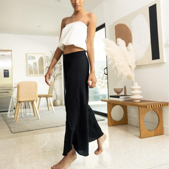 Tulip Pants – Wide Leg Muslin Cotton Pants with Side Slit