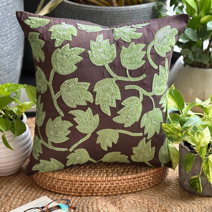 Tulip Tropicava - Dark Brown Art Silk Throw Pillow Cover