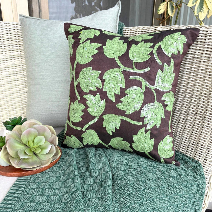 Tulip Tropicava - Dark Brown Art Silk Throw Pillow Cover
