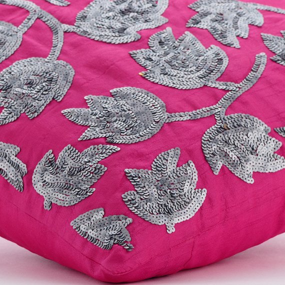 Tulip Twirl - Pink Art Silk Throw Pillow Cover