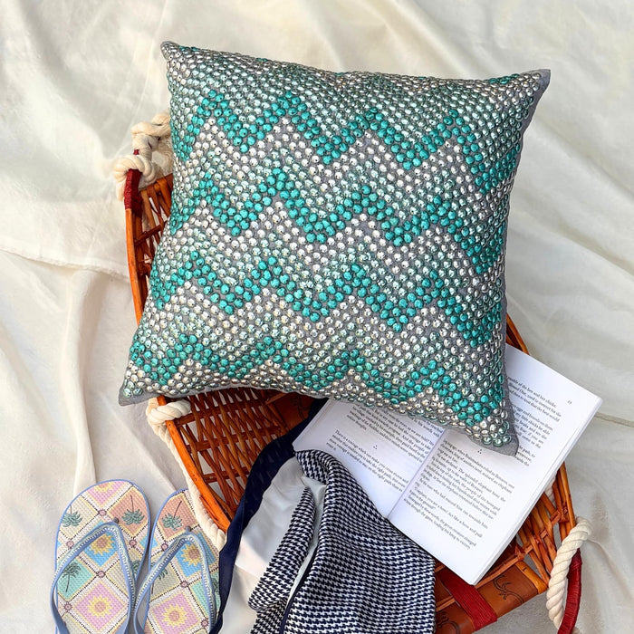 Turquoise Run - Turquoise Blue Art Silk Throw Pillow Cover