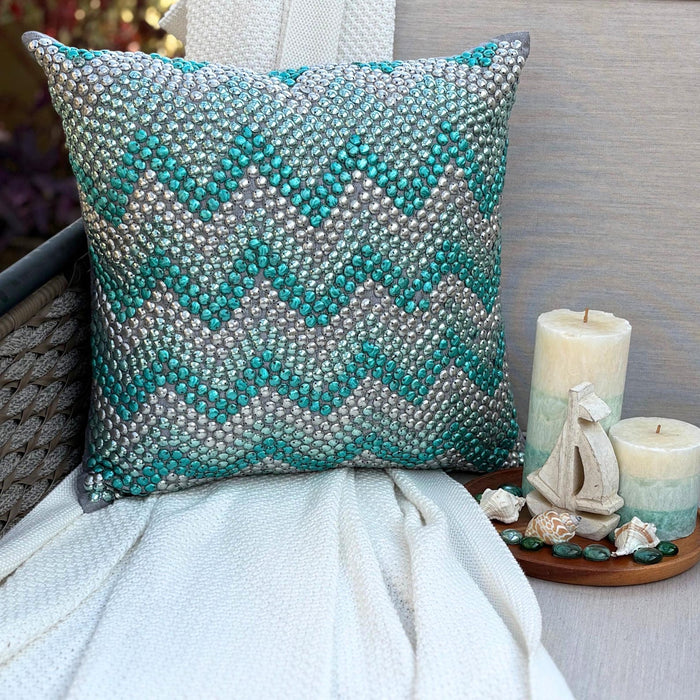 Turquoise Run - Turquoise Blue Art Silk Throw Pillow Cover