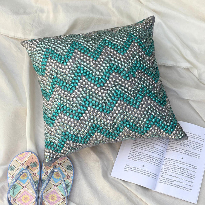 Turquoise Run - Turquoise Blue Art Silk Throw Pillow Cover