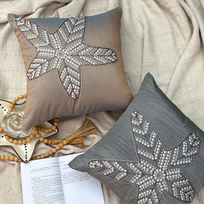 Two Tone Orange Purple Art Silk Throw Pillow Cover - Starfish Sparkle