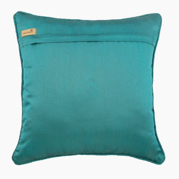 Undecided - Teal Blue Jacquard Silk Throw Pillow Cover