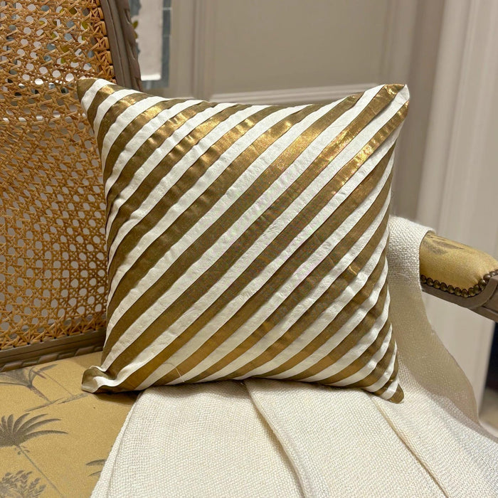Unfolding Ivory Antique Gold - Ivory Art Silk Throw Pillow Cover