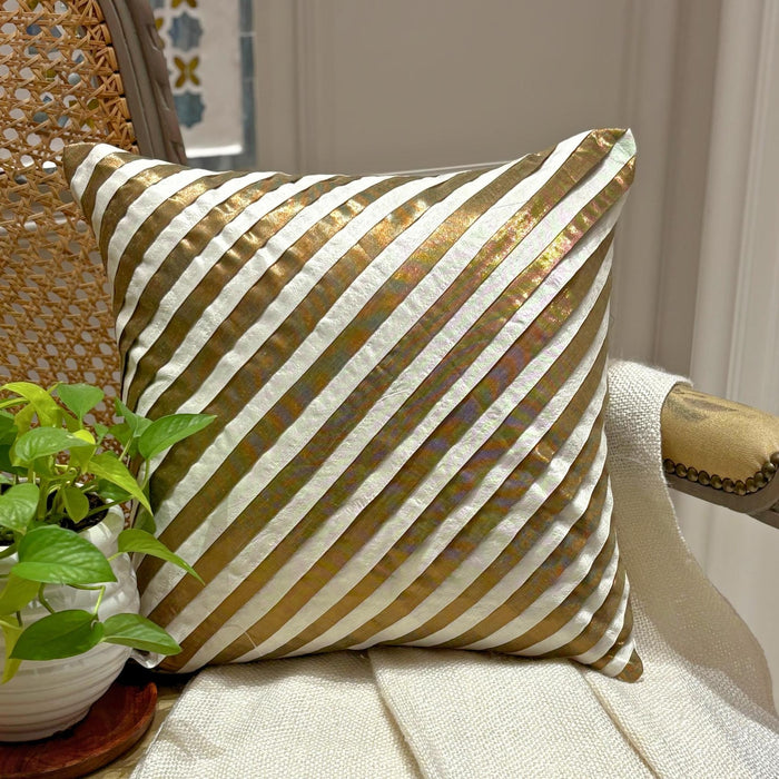 Unfolding Ivory Antique Gold - Ivory Art Silk Throw Pillow Cover