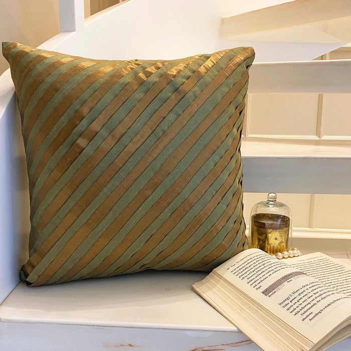 Unfolding Olive Copper - Olive Green Art Silk Decorative Euro Sham
