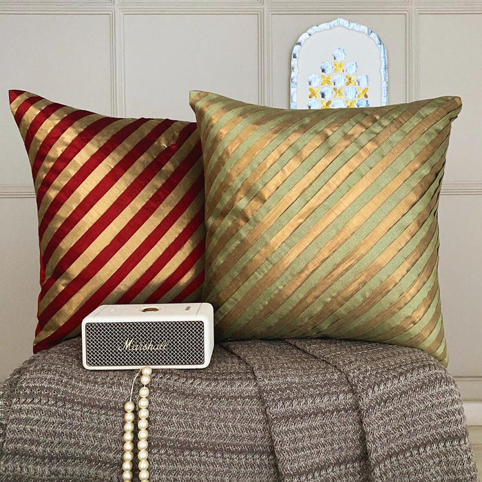 Unfolding Olive Copper - Olive Green Art Silk Decorative Euro Sham