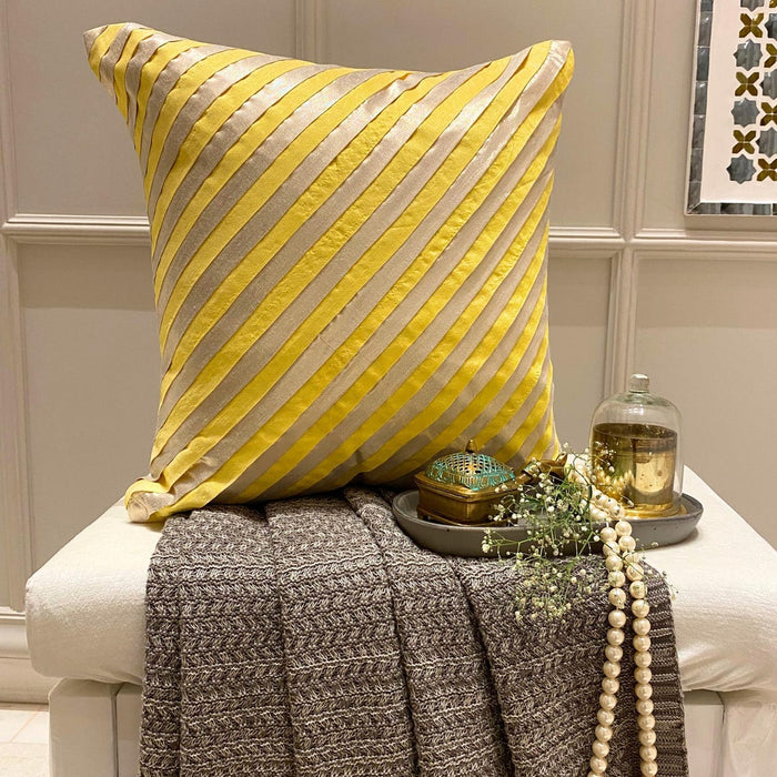 Unfolding Yellow - Yellow Art Silk Throw Pillow Cover