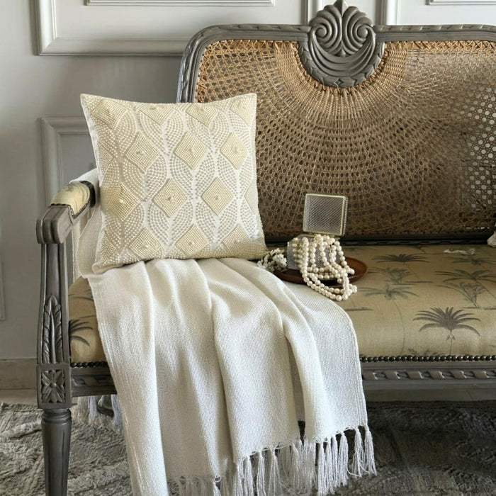 Victoria Pearls - Ivory Cotton Linen Decorative Euro Sham