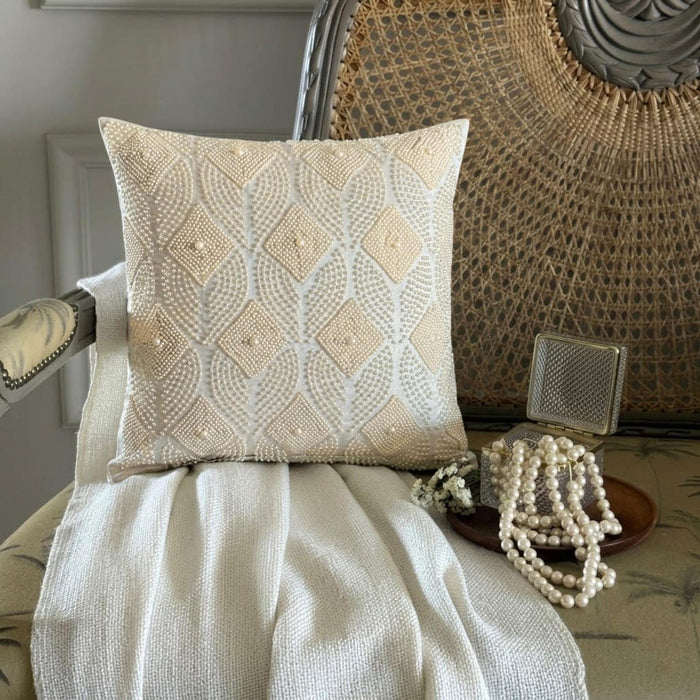 Victoria Pearls - Ivory Cotton Linen Decorative Euro Sham