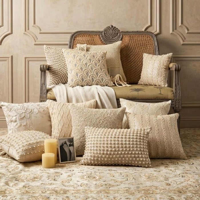 Victoria Pearls - Ivory Cotton Linen Decorative Euro Sham