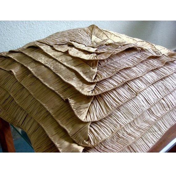 Vintage Gold Frills - Gold Crushed Silk Throw Pillow Cover