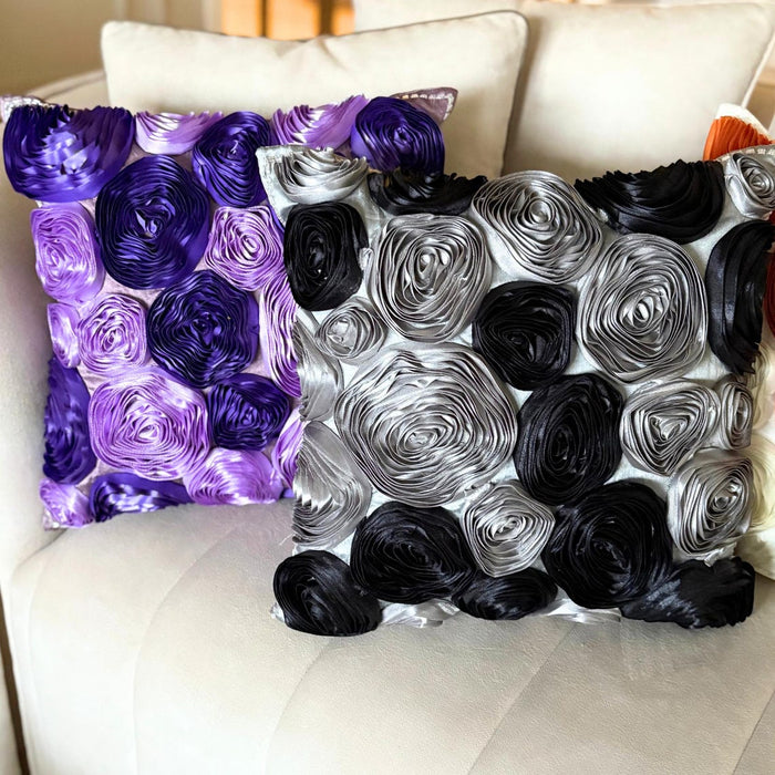 Violet Blooms - Purple Art Silk Throw Pillow Cover