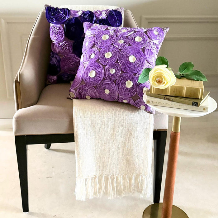 Violet Blooms - Purple Art Silk Throw Pillow Cover