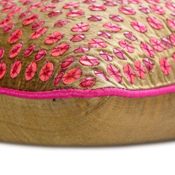 Warmth And Love - Pink Zari Art Silk Throw Pillow Cover