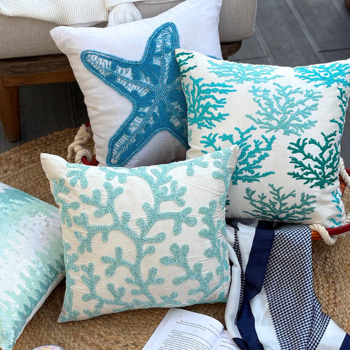 White Cotton Linen Throw Pillow Cover - Starfish Island