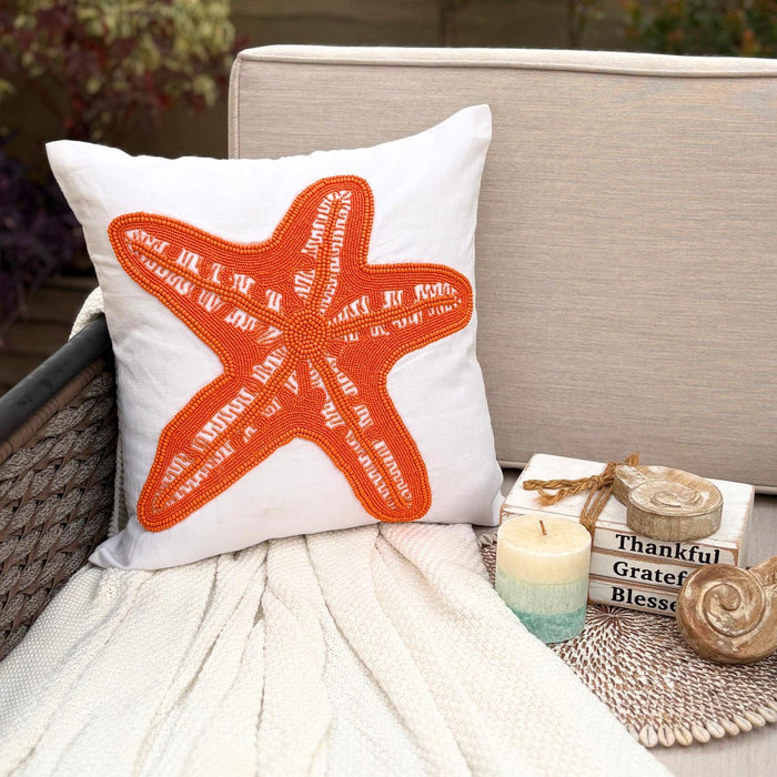 White Cotton Linen Throw Pillow Cover - Starfish Makeover