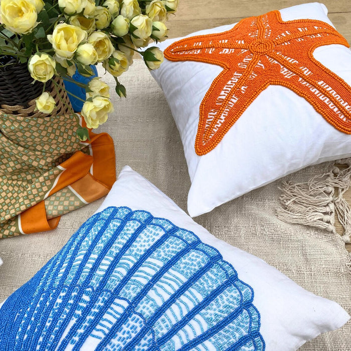 White Cotton Linen Throw Pillow Cover - Starfish Makeover