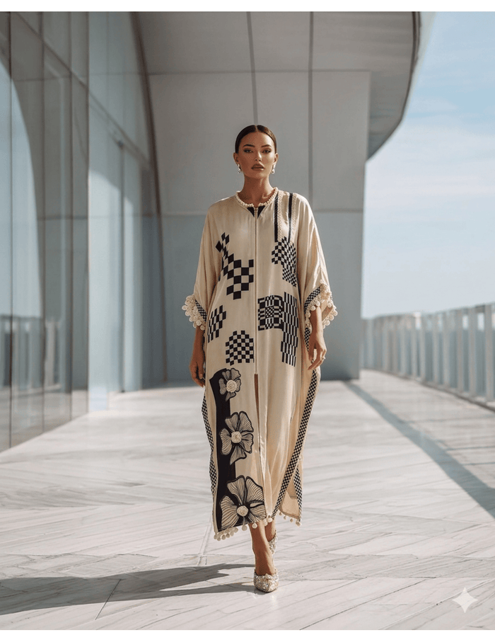 White Cotton Satin Silk Kaftan Dress