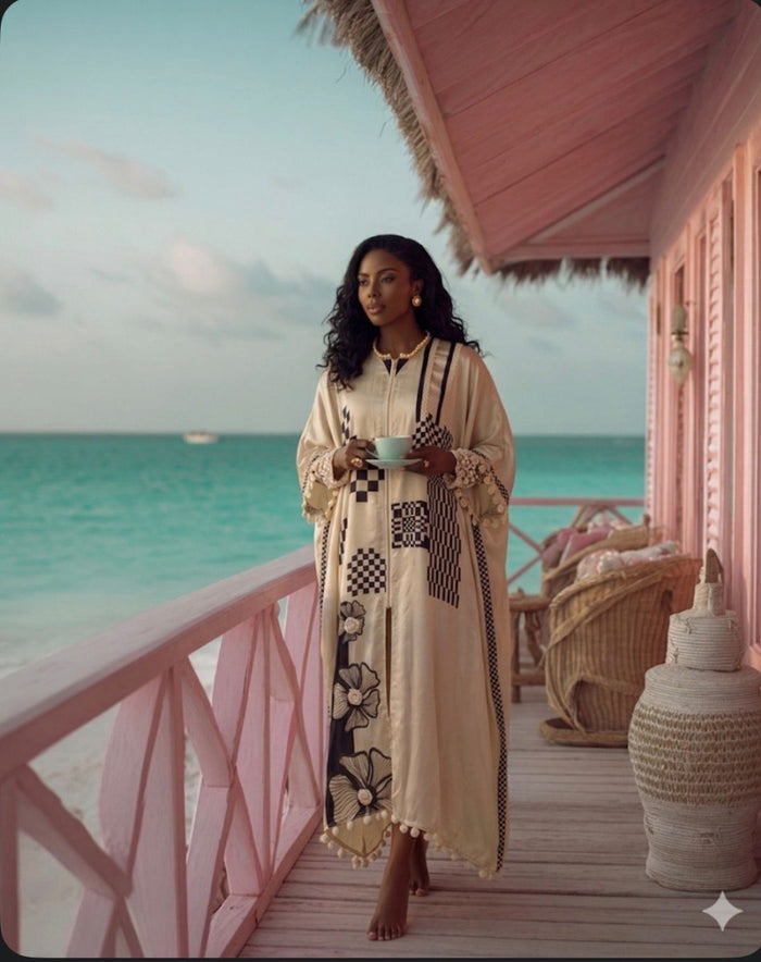White Cotton Satin Silk Kaftan Dress