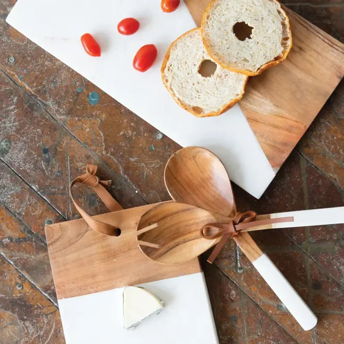 White Marble + Wood Cutting Board