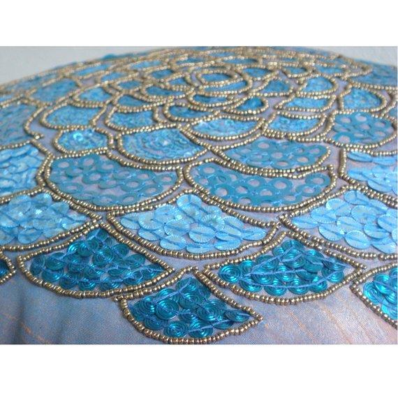 Wild Flower - Two Tone Orange Blue Art Silk Decorative Euro Sham