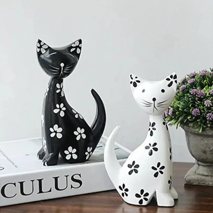 Wooden Cat Set Statue