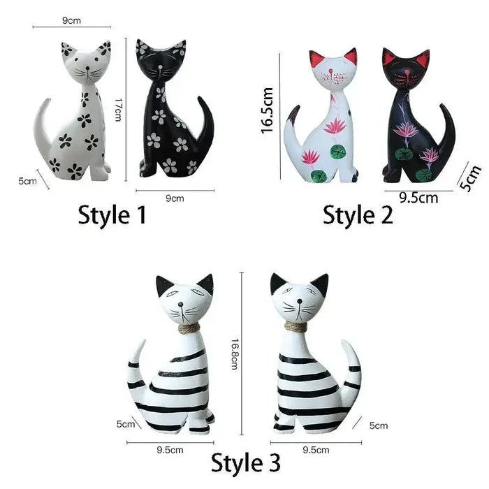 Wooden Cat Set Statue