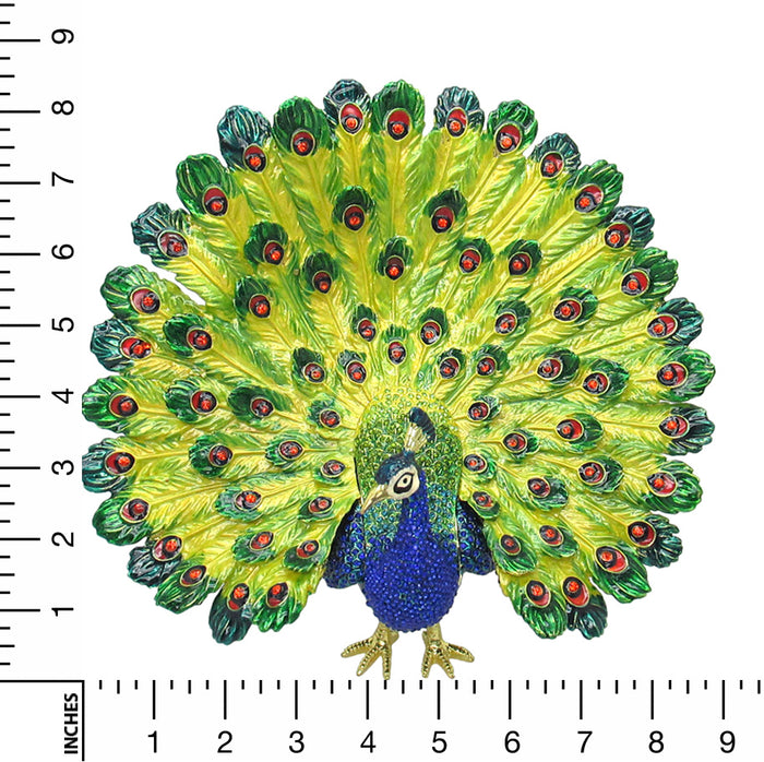 X-Large Peacock Jeweled Trinket Box Austrian Crystals, Open Feathers