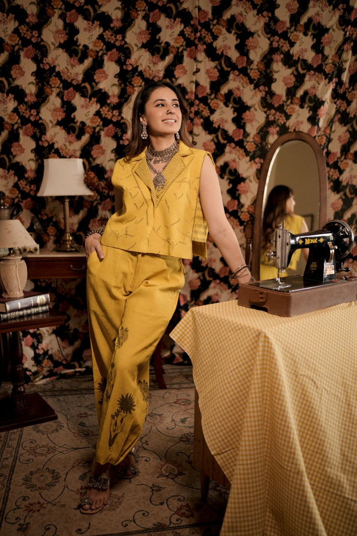 Janab Yellow linen matching set