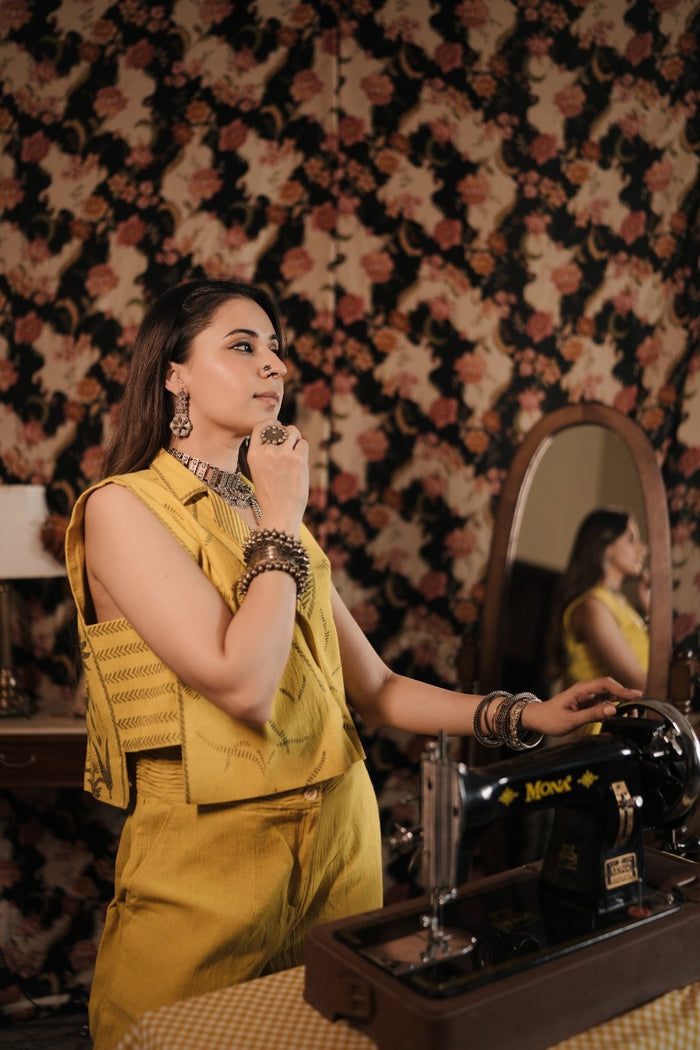 Women's yellow linen co ord outfit