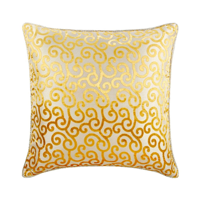 Yellow Scroll All The Way - Mimosa Yellow Burnout Velvet Throw Pillow Cover